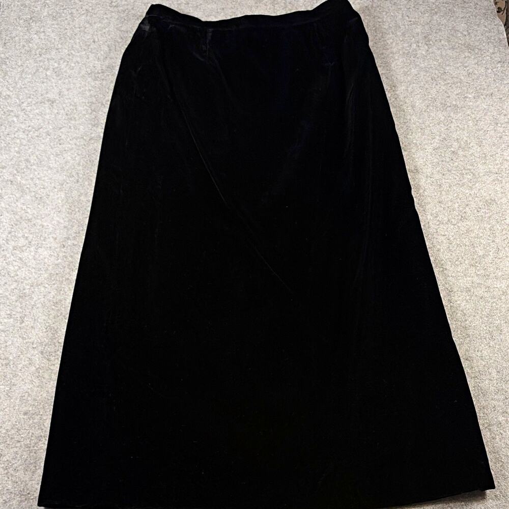 Brooks Brothers Black Velvet A-Line Maxi Skirt Button Zip Lined Slit Size 12